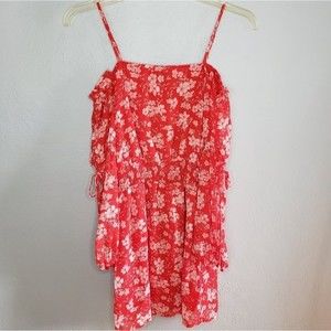 H&M Divided Red and White Floral Off Shoulder Mini Dress Size 6